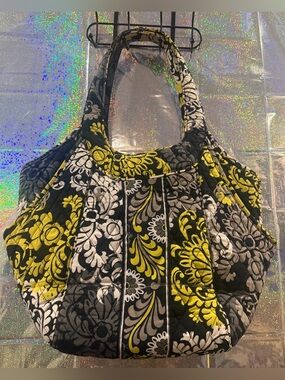 Vera Bradley Large Black Yellow Floral Quilted Shoulder Tote Bag